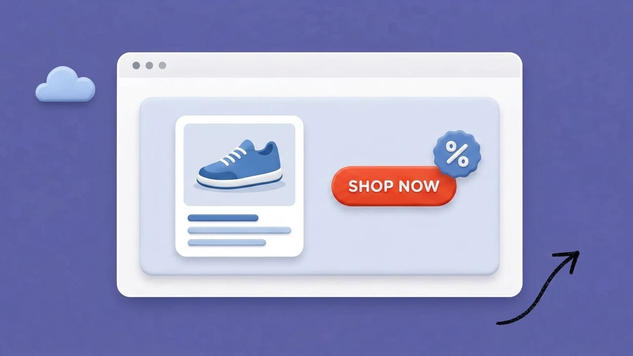 Website hero banner layout with product focus, promotional discount badge, and call-to-action button