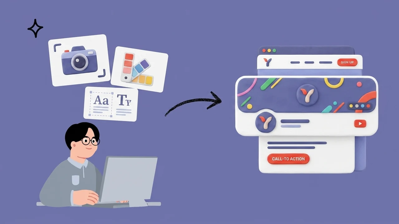 Creator designing responsive YouTube banners, website headers, and ad campaigns with HaiSnap AI banner maker