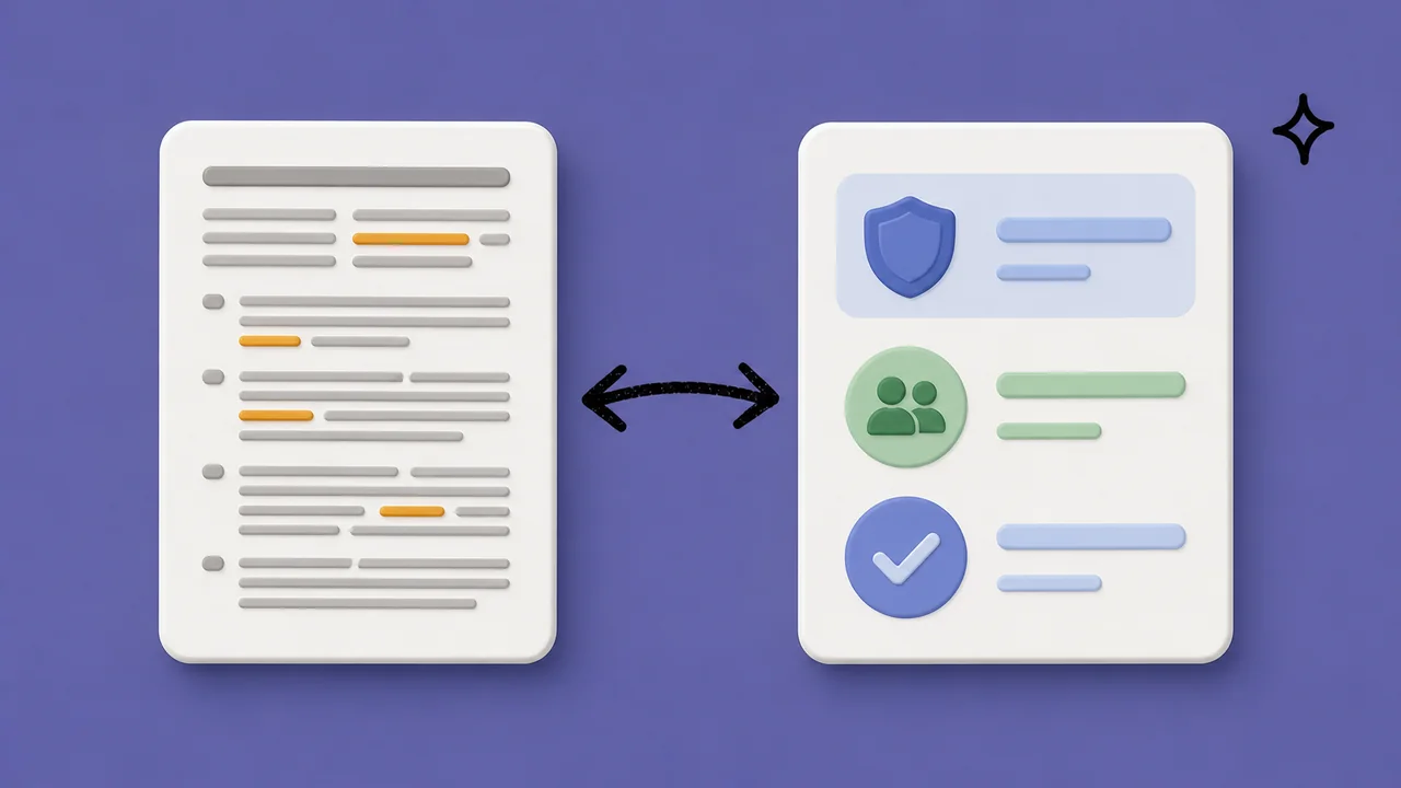 Side-by-side view of complex legal clauses with plain-English contextual explanations and key term callouts
