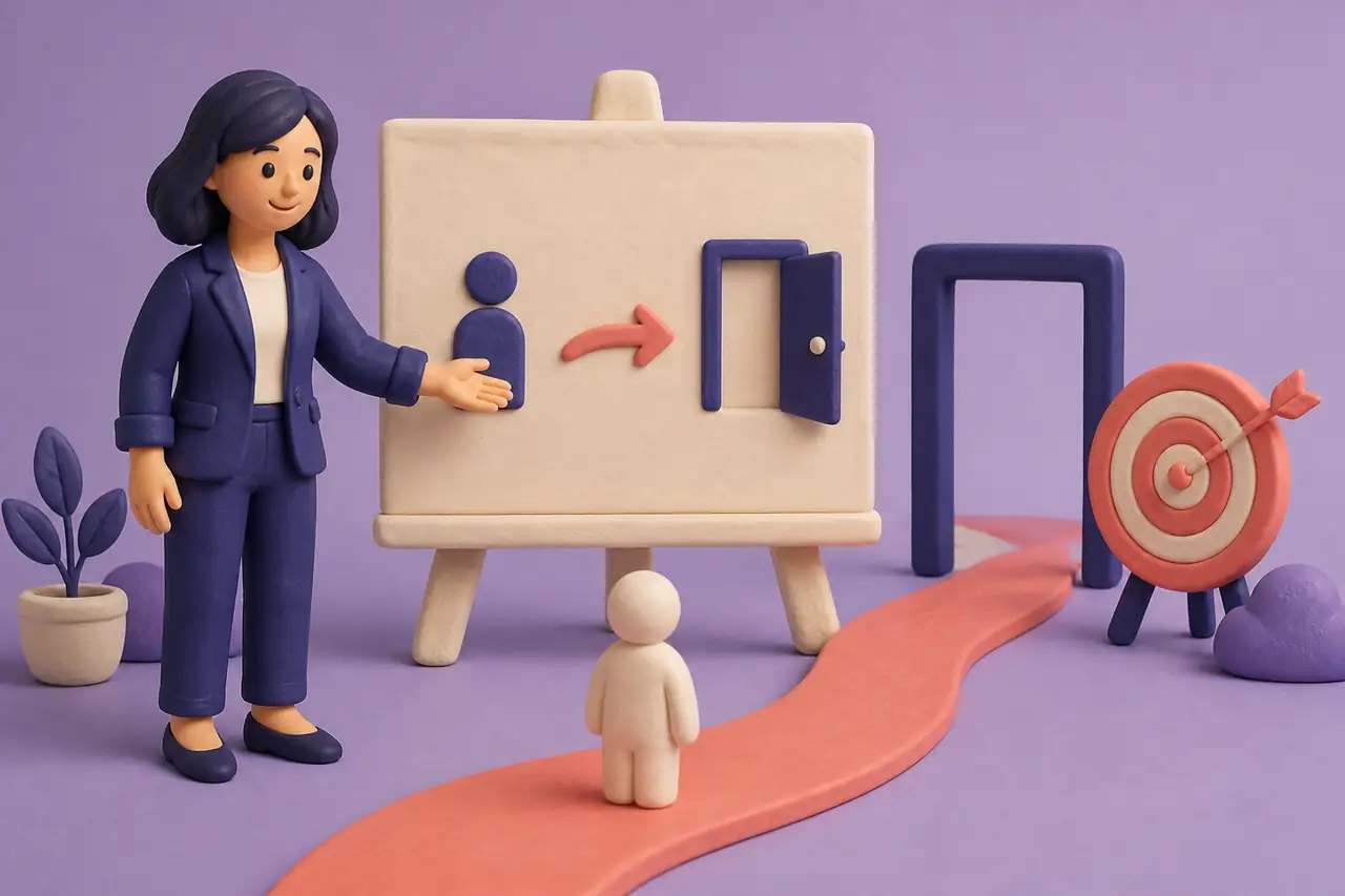 Marketer guiding a visitor toward a clear next action