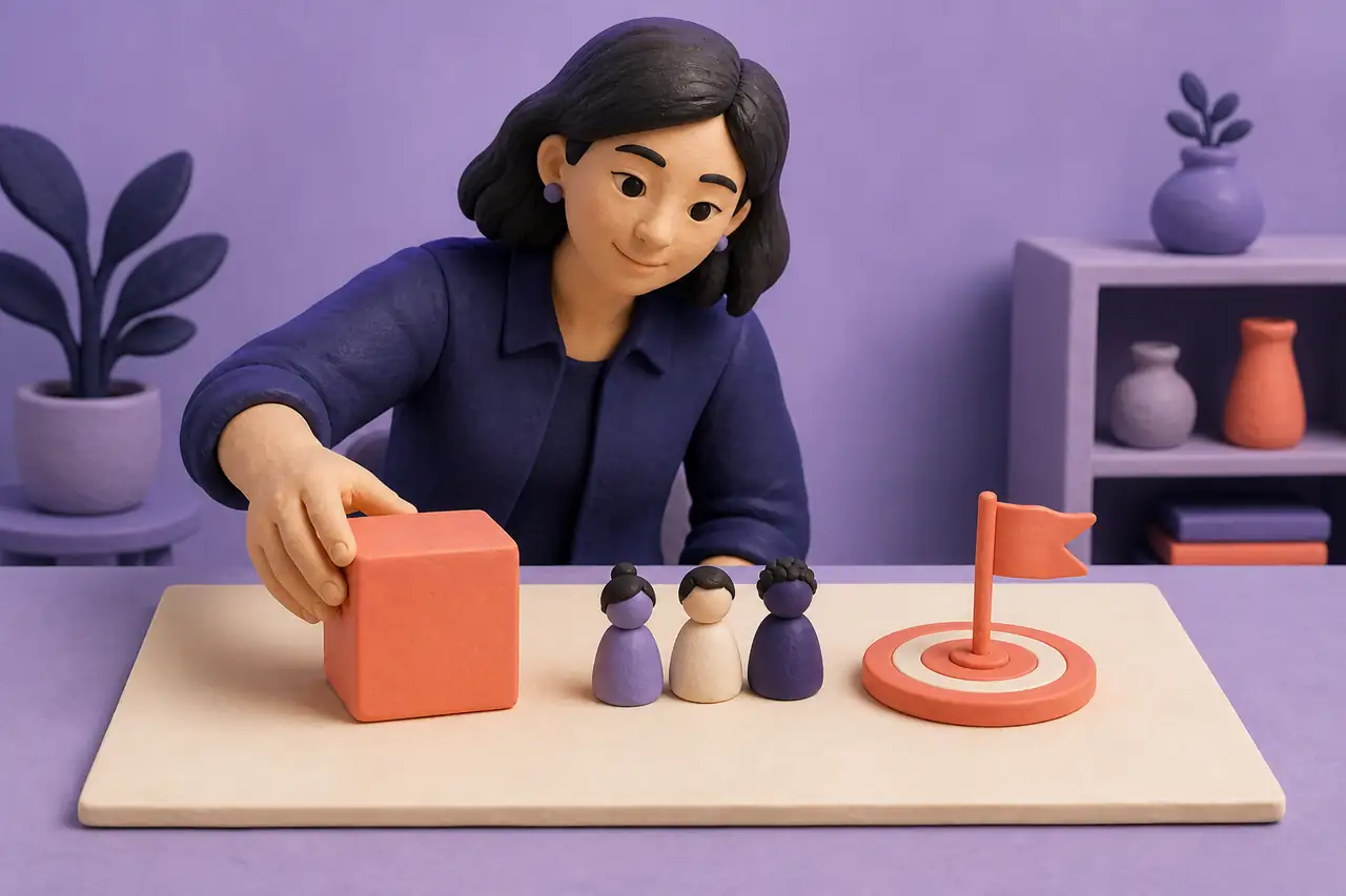 Product strategist arranging audience and goal markers for a launch