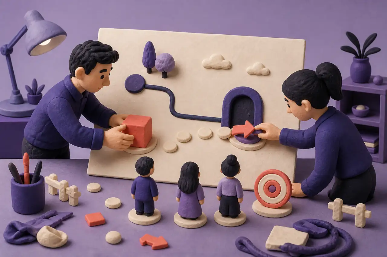Collaborators refining product, audience, and action markers together