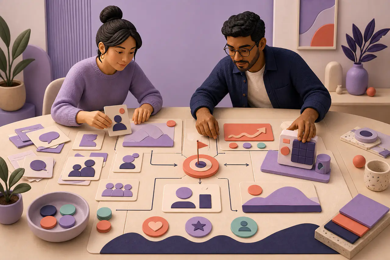 Startup team shaping business notes into a pitch deck narrative