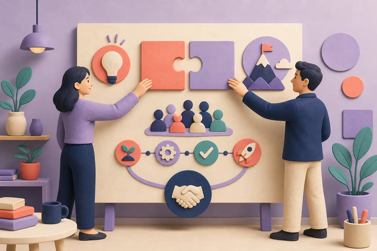 Business partners shaping a joint proposal presentation