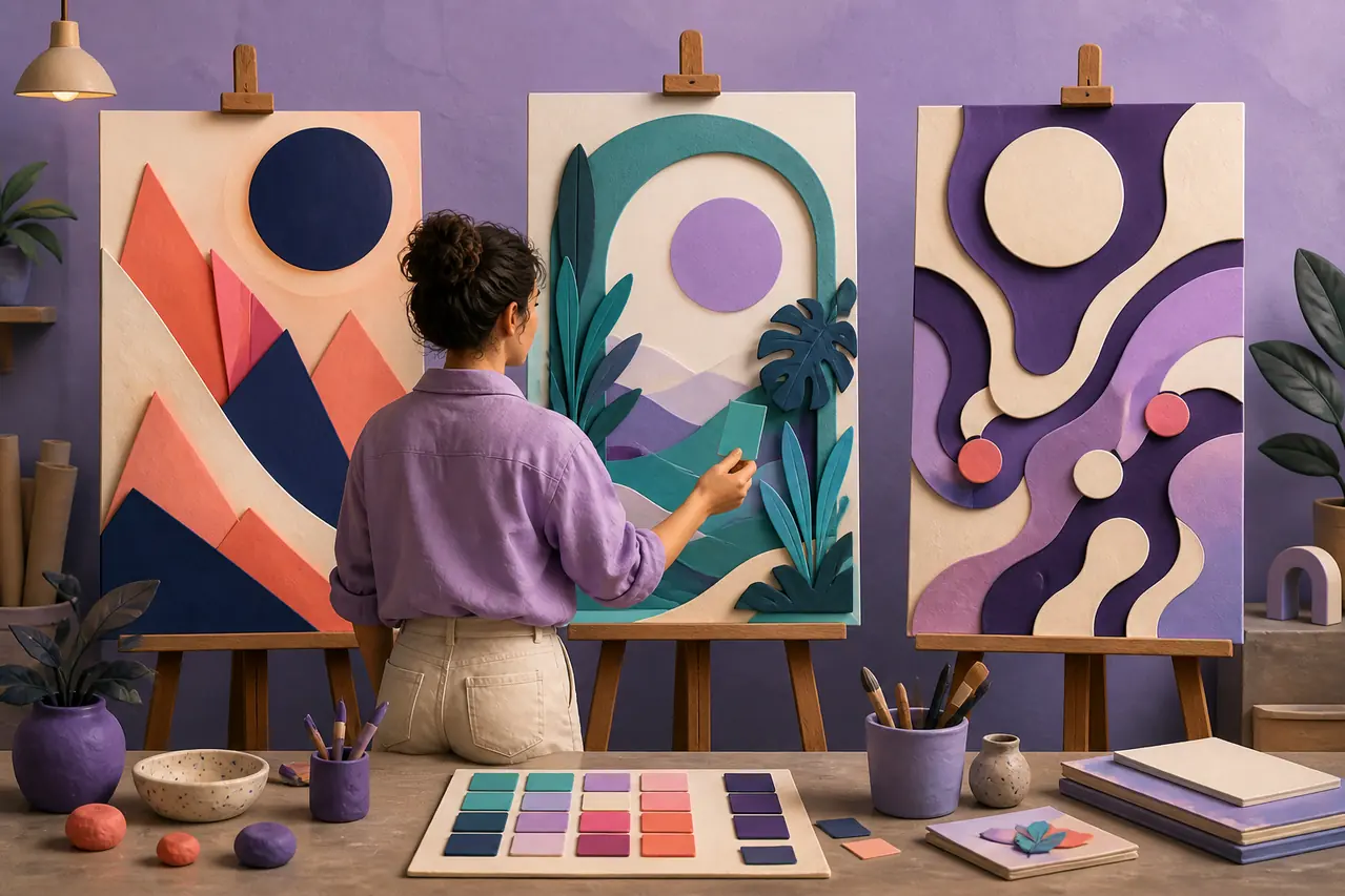 Designer comparing distinct visual directions for a poster campaign