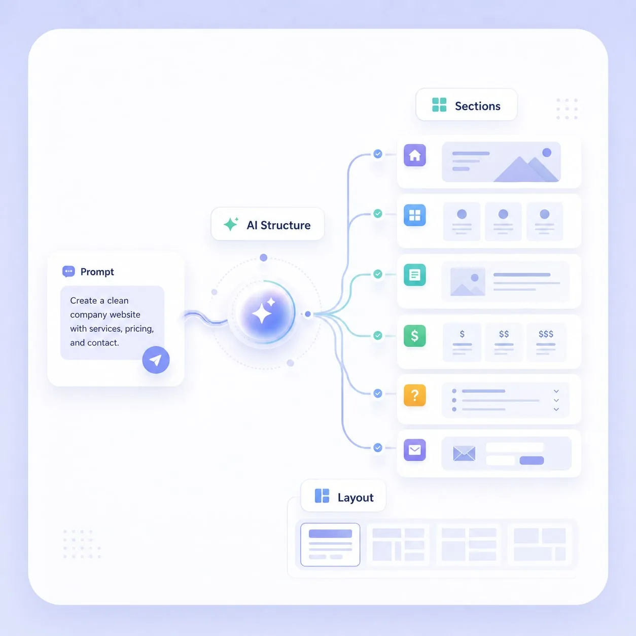 AI Website Builder generating a homepage and website sections from a prompt