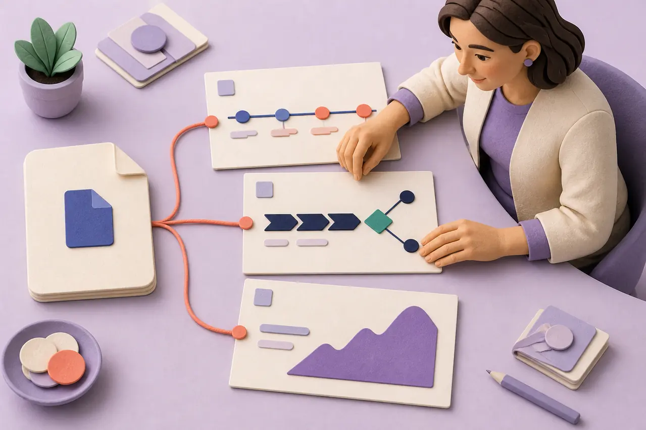 Professional editing three PowerPoint slides connected to a source DOC file