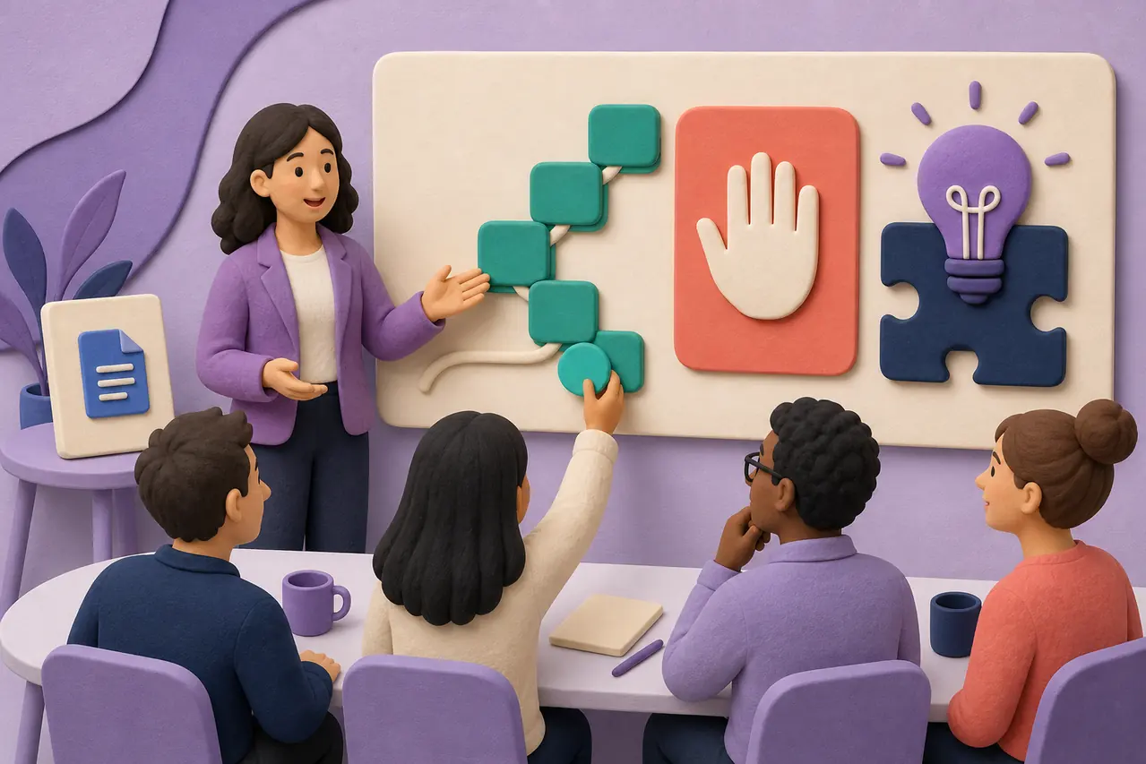 Facilitator using visual training slides created from a DOC guide
