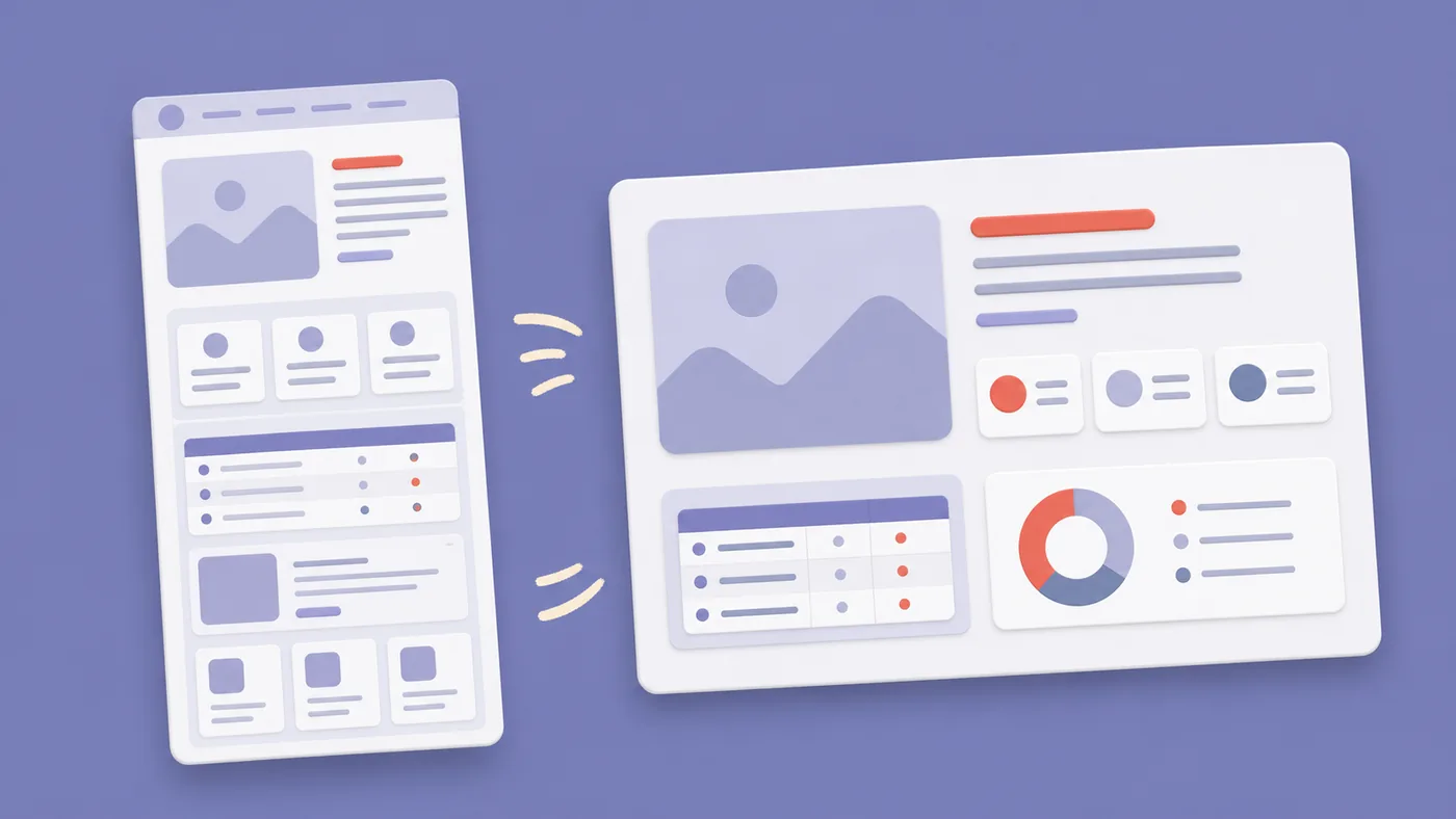 Soft illustration of a webpage layout being reframed as a presentation slide