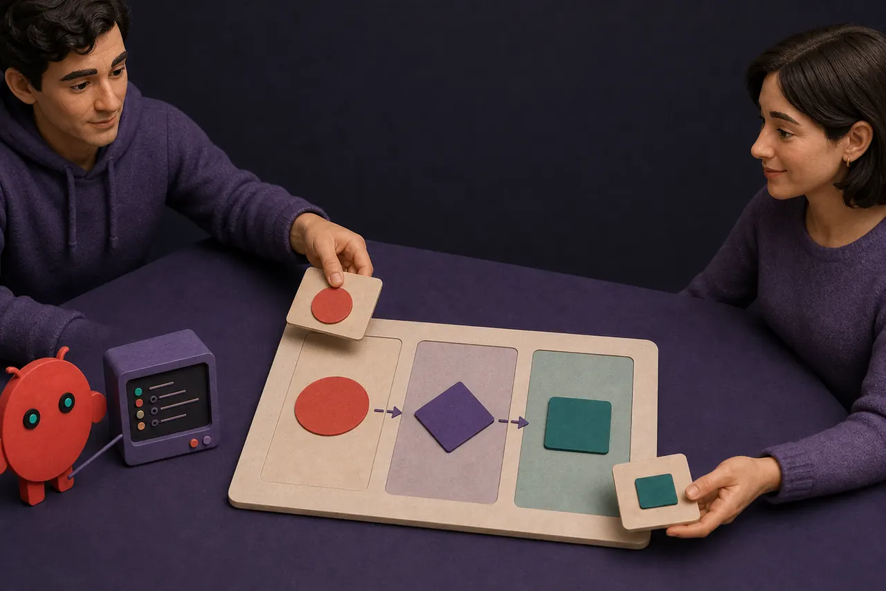 A team handoff moving through a shared AI workspace with a clear next action