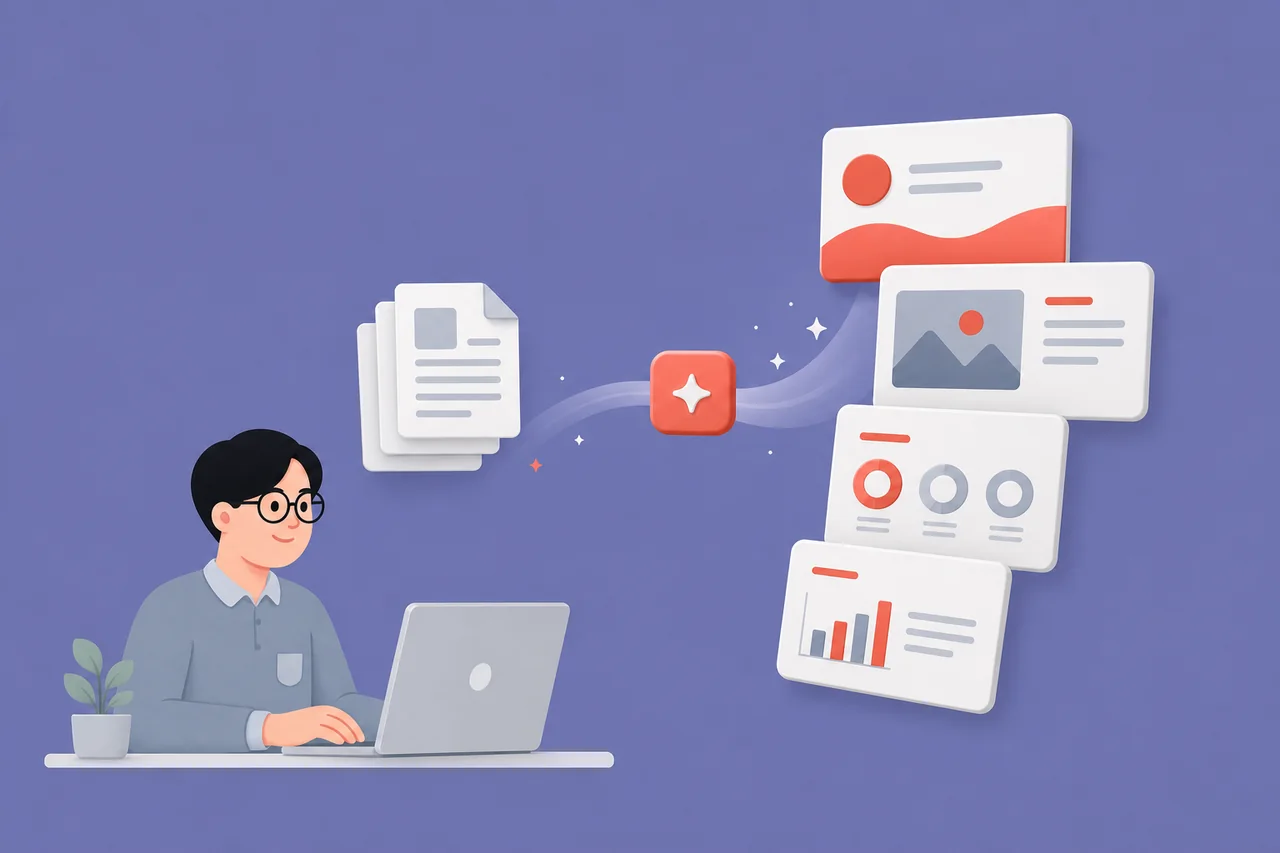 PDF content transforming into editable presentation slides