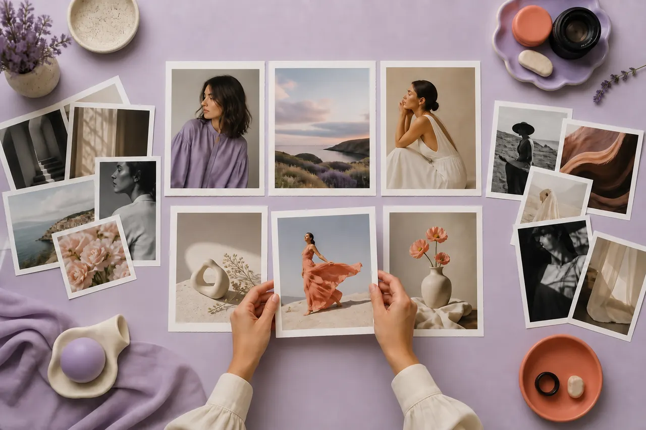 Photographer selecting images for a cohesive online portfolio