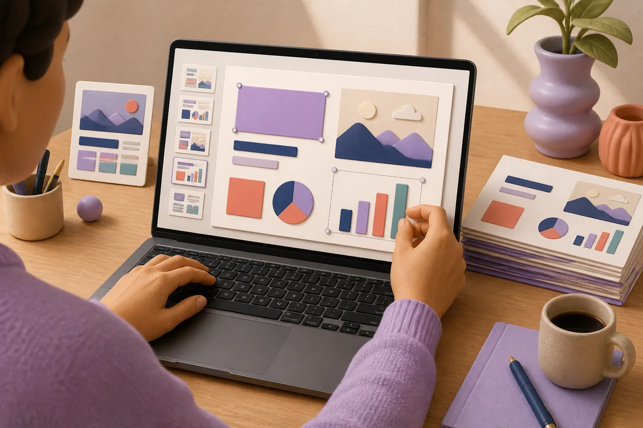 Person refining separate editable elements in a PowerPoint presentation