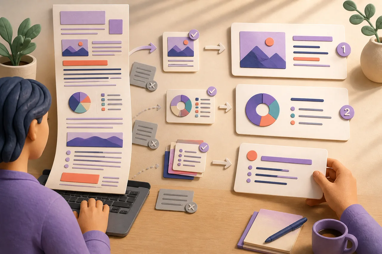 Webpage content transforming into an editable PowerPoint presentation